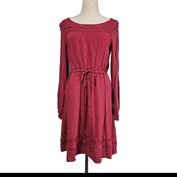 LC Lauren Conrad Pink Medium Longsleeve Spring Summer Soft Breathable Midi Dress - Picture 1 of 15